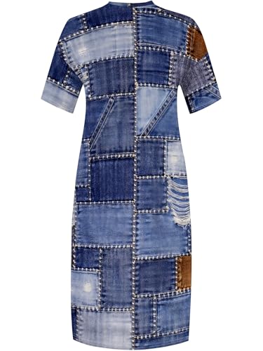 Image of SUZONANA Plus Size Denim Print Maxi Dresses for Women Casual V Neck Short Sleeve with Pockets Soft Jean Look Dress XL-6XL