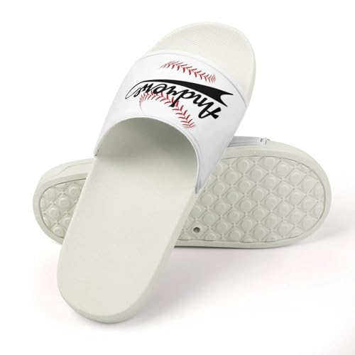 Custom Sports Slides Personalized Slippers - Baseball Sandals Quick Drying Softball Slippers Indoor Outdoor,Gifts for Men Youth Boy (White,Style 34)4