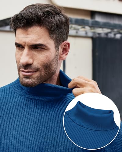 Alimens & Gentle Mens Turtleneck Sweater Slim Fit Cable Knitted Casual Pullover Lightweight Ribbed Long Sleeve Sweaters3