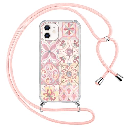 Foonary Trasparente Cover con Cordino per iPhone 11 Fiori, Custodia con Laccio Collana Tracolla Aesthetic Disegni Antiurto PC+TPU Bumper Protettiva Corda Case per iPhone 11 6,1',Rosa Flower