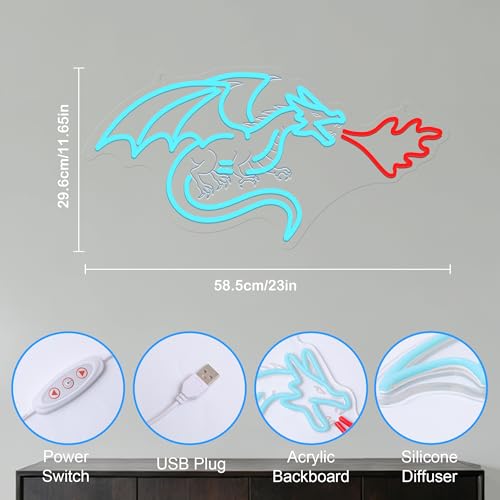 Image of Ammonite Dragon Neon Sign, LED Neon Lights for Room Wall Table Decor Art, Home Party Birthday Holiday Dragon Gifts for Kids Teens Adults