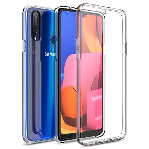 CE-Link Funda para Samsung Galaxy A20s 360 Grados Full Body Frente y Detrás de Protección Silicona TPU Carcasa con Protector de Pantalla Compatible con Carga Inalámbrica Cover - Trasparente