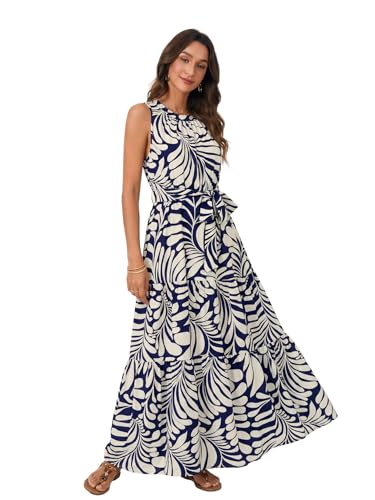 Image of Rooscier Women's Sleeveless Boho Maxi Dress | Halter Neck Print Tiered A Line Beach Dresses
