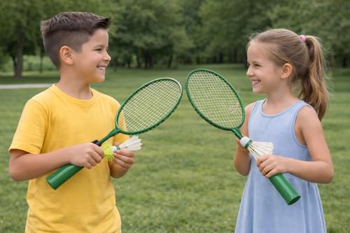 Image of Pack of 1 Steel Badminton Racket Set with Shuttlecocks | 2 Rackets | 2 Shuttlecocks (1 Feather + 1 Nylon) Suitable for Beginners & Recreational Play | Indoor & Outdoor Use