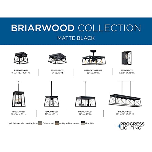 Image of Progress Lighting 4 Light Chandelier, Rustic Farmhouse Style Modern Hanging Light Fixture for Kitchen and Dining Room, Briarwood Collection, Textured Black