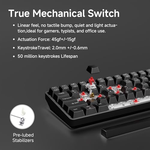 Image of TMKB 60% Mechanical Gaming Keyboard, Red Linear Switch, LED Backlight, Anti-Ghosting, Detachable USB-C, Double-Shot Keycaps, 61 Keys, Wired, Black