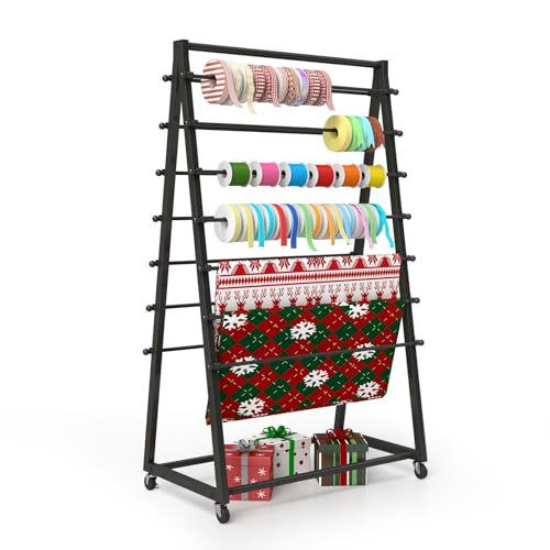 Image of Rolling Ribbon Organizer Gift Wrapping Craft Ribbon Storage Organizer Black