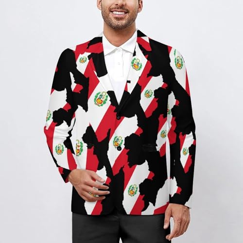 Peru-Map Flag Men's Slim Suit Long-Sleeve Prom Tuxedo Classic Two Button Business Jacket2