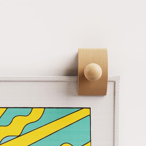 Image of 4 Tapestry Hangers Small, Quilt Hangers for Wall Hangings, Blanket Hanger Clamps, Carpet Rug Display, Wooden Wall Clips for Hanging (Light)