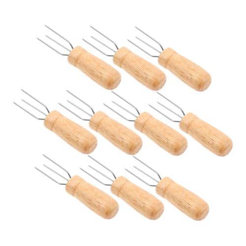 VANZACK 10 Piezas Tenedores Inoxidable Madera Barbacoa Picnics y Cocina Casa Utensilios Reutilizables Asar Verduras