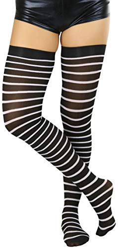 Image of ToBeInStyle Women's Opaque Hosiery Thin Striped Thigh High Long Stocking
