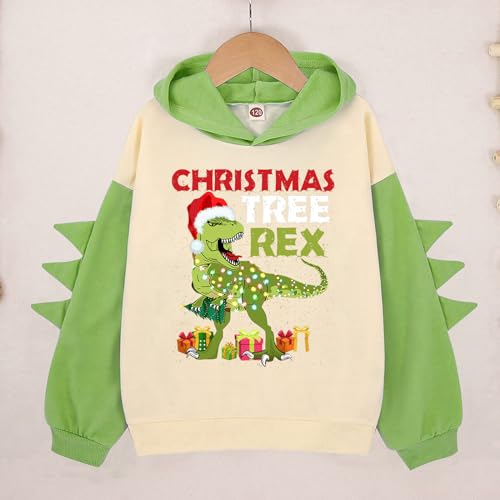 Boy's Fleece Sweatshirts Little Boys Girls Christmas Dinosaur Letter Hoodie Pullover Sweatshirt (Green, 6-7 Years)3