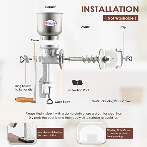 Moongiantgo Corn Grinder Cast Iron Hand Crank Grain Mill With Large Hopper Table Clamp For Manual Grinding Barley Wheat Berries Coffee Chickpeas Seeds Pepper Dried Beans Animals Feed Home Brewing #TOP3