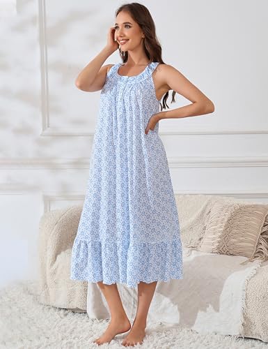 Image of MZROCR Cotton Nightgowns for Women Soft Sleeveless Night Gown for Adult Women Ruffle Sleepwear