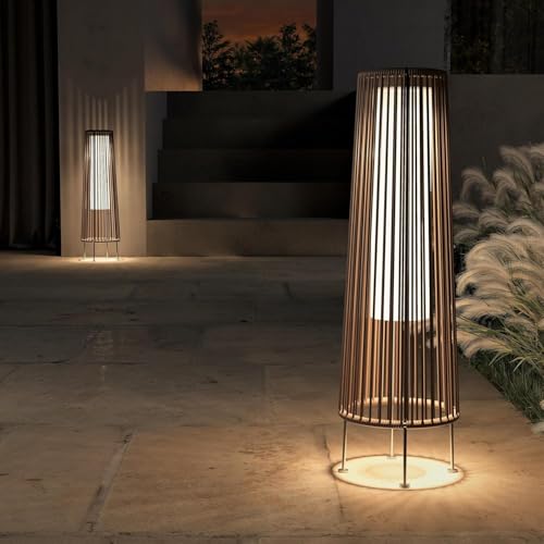 JT Morolux Solar Rattan Floor Lamp Outdoor, Waterproof LED Standing Lights, Handwoven Black Wicker Solar Patio Lamps for Garden, Porch, Yard, Deck, Lawn Decorations – Auto On/Off (Black, 1)