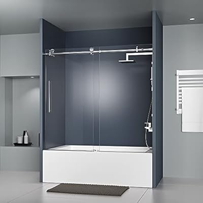 DELAVIN 56-60 in. W x 59 in. H Frameless Bathtub Door, Water Repellent Tub Shower Door with Reversible Handle, Bathtub Shower Door with 5/16" (8mm) Certified Clear Tempered Glass, Stainless Steel