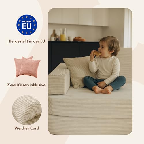 Angelove Kinder-Sofa aus Kordsamt - Kinderpolstermöbel, Couch, Ausstattung für Kinderzimmer, Beig