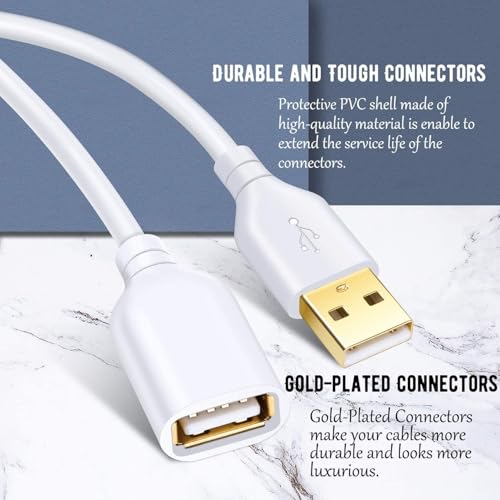 Image of PremiumAV USB Extension Cable 10 Meter - Type A Male to Type A Female High-Speed Data Transfer Cord for Printer, PC, Laptop, External Hard Drive, USB Hub - White