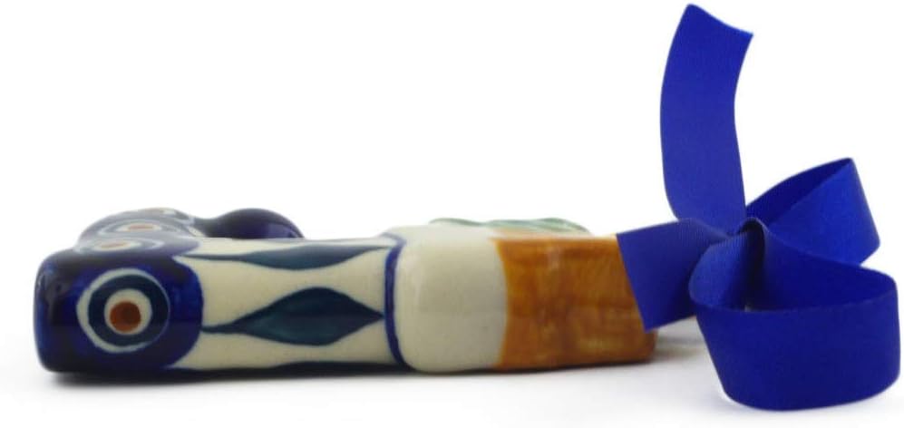 Polmedia Polish Pottery Boot Ornament - Peacock Leaves Pattern Handmade in Boleslawiec Poland + Certificate of Authenticity