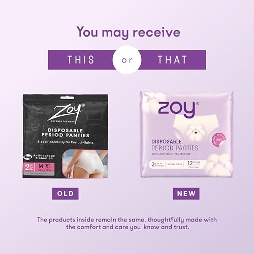 Image of ZOY Disposable Period Panties M-XL for Women | 360 Leak-Proof Protection, High Absorbency (Up to 12 Hours), Breathable & Rash-Free | All-in-One Period Underwear for Heavy Flow, Overnight & Postpartum | Pack of 2