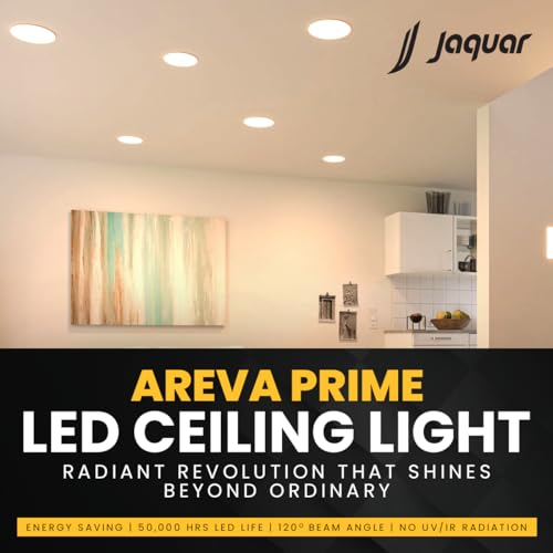 Image of Jaquar 9W Areva Prime Round Downlight with Aluminum housing | 5 Year Warranty | Cool White (6500k) Sleek Backlit Design | Recessed Mounted False Ceiling | 80 mm Cutout |90x28 mm (Pack 4)