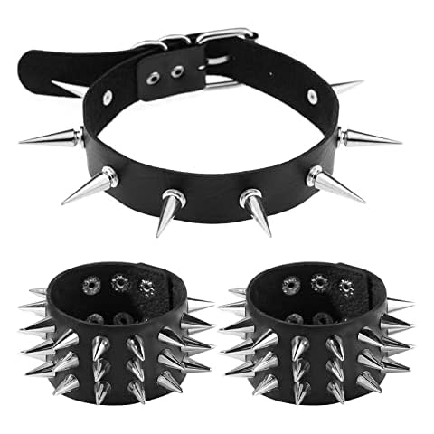Tosmifairy Soft Faux Leather Choker Collar with Spiked,Punk Rock Necklace and Bracelets Emo Jewelry Set for Women Men Cosplay Cover