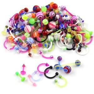 Coolrunner Wholesale Multicolor 80 Flexible Lip Tongue Eyebrow Bar Rings Barbell Piercing Body Jewelry