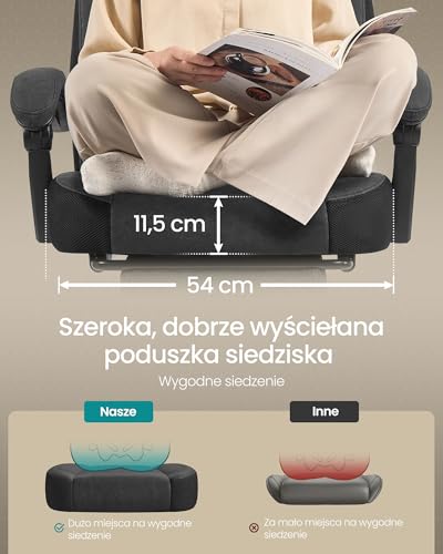 SONGMICS Fotel gamingowy, krzesło biurowe, krzesło komputerowe, ergonomiczny design, z podnóżkiem, regulowanym zagłówkiem, podparciem lędźwiowym, udźwig 150 kg, kolor czarny atramentowy OBG077BH21