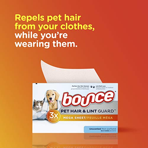 Bouce Bounce Pet Hair And Lint Guard Mega Dryer Sheets For Laundry, Fabric Softener With 3X Pet Hair Fighters, Unscented, Hypoallergenic, 120 Count #TOP3