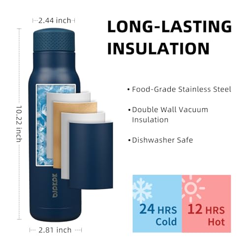 Image of BJPKPK Stainless Steel Water Bottle,21oz insulated Reusable Bottle,Leakproof Metal Thermal Flask Double Wall,Keep Drinks Cold and Hot,Navy Blue