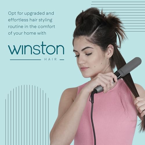 Image of WINSTON Hair Straightener with Titanium Ceramic Plates, Adjustable Temperature Auto Shut-Off, Digital Display, All Hair Type - 1 Year Warranty