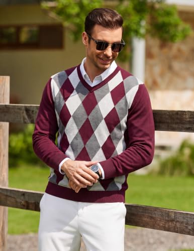 Image of COOFANDY Mens Casual V Neck Sweater Knit Slim Fit Long Sleeve Pullover Top