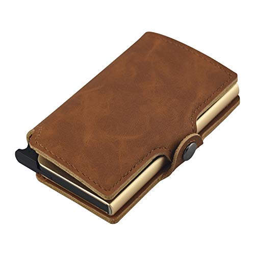 XINSHUN Blocking Vintage Leather Metal Men Credit Card Holder Wallet (Dark Brown)