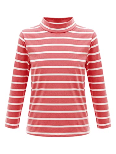 easyforever Kids Boys Girls Turtleneck Thermal Tops Undershirt Long Sleeve Striped Tee Winter Baselayer Fleece Shirts Red 2-3 Years