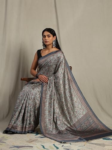 Image of Garden Vareli Pashmina Saree With Unstitched Blouse Piece