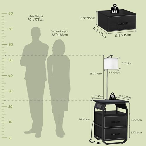Image of runjuly Floor Lamp with Table, End Table with Charging Station&Light, Black