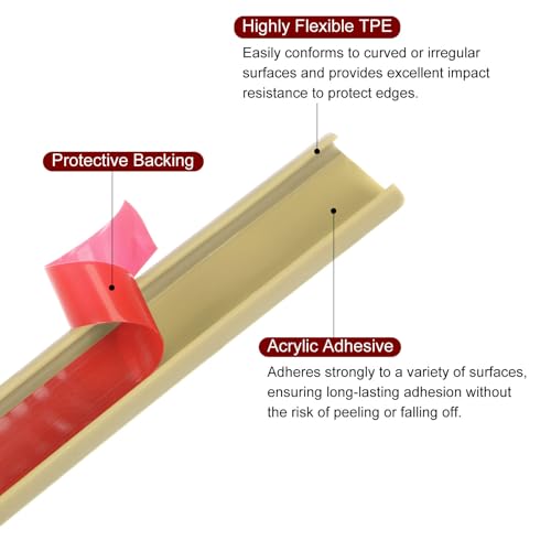 QUARKZMAN U-Form Kantenband 9/25 x 16.4ft (9mm x 5000mm) Selbstklebendes TPE Flexibles Furnierkantenband Kantenschutz für Möbel, Schränke, Tische, Reparatur, Beige