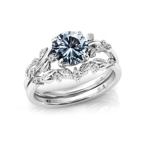 Gemstone Engagement Rings Set for Women Round Cut Gemstone Ring Leaf Art Deco Ring Set 10K 14K 18K White Yellow Rose Gold Vintage Vine Gemstone Wedding Ring Sets Anniversary Promise Ring4