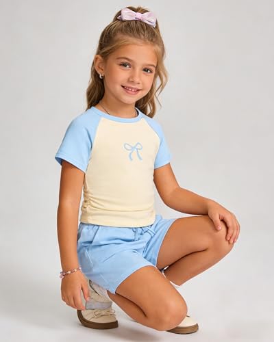 Image of Cakaner Toddler Kids Girl Clothes Floral Letter Graphic Top + Shorts 2PC Girls Summer Short Set