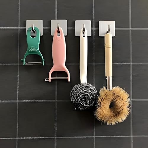 Image of 6 PCS Self Adhesive Wall Hooks | Heavy Duty Stainless Steel Waterproof Hooks for Wall Without Drilling | Multipurpose Towel, Bathroom, Kitchen (Stainless Steel Hook Sticker - Black Pack of 6)