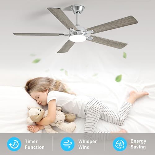 Image of Depuley 42-inch Ceiling Fan with Light: Nickel Ceiling Fan for Living Room Indoor Outdoor - Modern Ceiling Fan with Remote Control 3CCT Dimmable Noiseless 5 Reversible Silver Blades 6 Speeds Timer