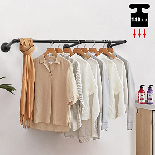 Livabber Industrial Pipe Clothes Rack, Heavy Duty Detachable Iron Garment Rack Wall Mounted, Rustic Saving Space Clothes Bar Multi-Purpose Hanging Rod For Bedroom, Closet, Black (50 Inch) #TOP5