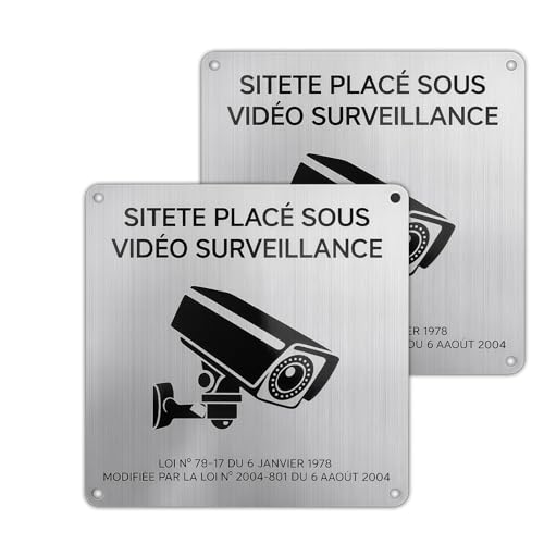 2 pièces Panneau Camera Surveillance Aluminium, 15x15cm Alarme Video Surveillance Avec Trous Percés Sitete Sous Video Surveillances Panneau Adhesif