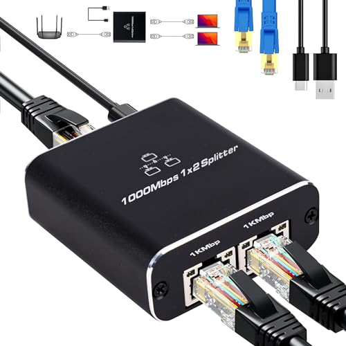 Image of LIEZHUA 1000Mbps Network Splitter with LAN Cable Cat 6 - RJ45 Ethernet Splitter 1 to 2 High Speed Gigabit LAN Internet Splitter for Cat 5 /5e /6 /7 /8, Supports Two Devices Working Simultaneously
