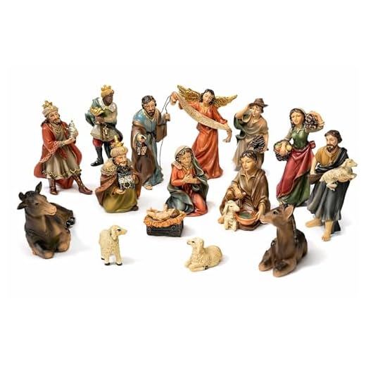 Faithful Treasure 15-Piece Nativity Figurine Set. Hand-Painted Christmas Nativity Scene, 4" Tall.