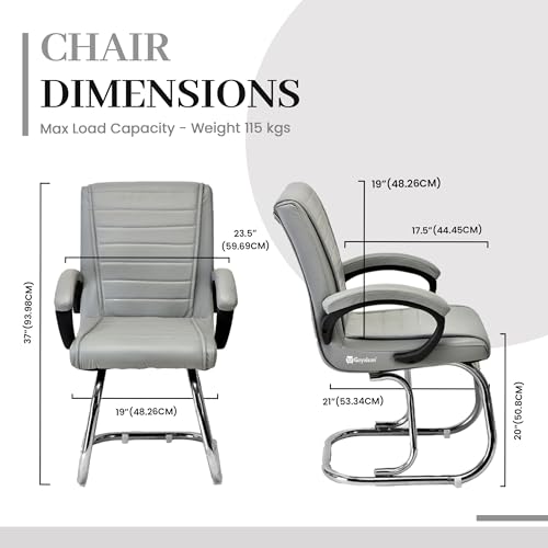 Image of GOYALSON Home Exclusive Visitor Study Reception Chair with Arm Rest and Heavy Frame with Cushioned Seat Back Chair (1, Grey, Double Pipe Chrome Frame)