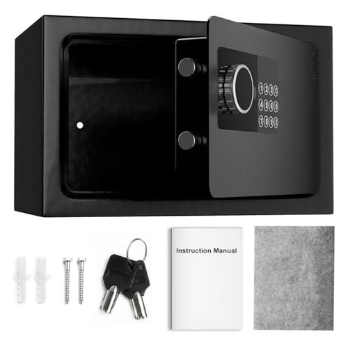 Blicebsei Safe Box for Home Hotel Office security Steel Construction Electronic money box with Digital Keypad and Keys small safe Lock Box Jewelry Document safe (Black - 9.6L)