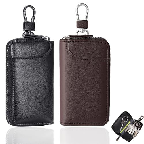 Imagen de XFSRG 2 Piezas Porta Chaves Hombres PU Cierre con Cremallera Multifuncional Portátil Organizador Llaves Portátil para Llaves de Casa