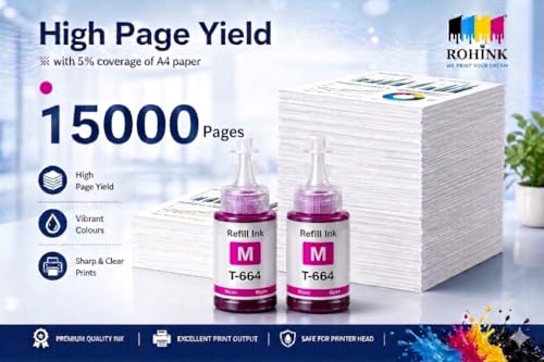 Image of ROHINK T664 Compatible Refill Ink for Epson L130, L360, L380, L361, L565, L210, L220, L310, L350, L355, L605, L1300 Printer (EPSON T664 Magenta Pack 2)