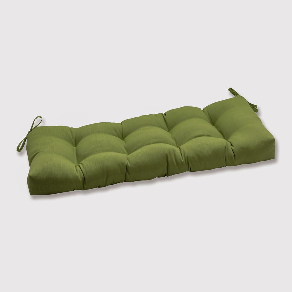 Pillow Perfect Solid Outdoor Wicker Patio Sofa Setee Swing Cushion, Tufted, Weather, and Fade Resistant, Square Corner - 18" x 48", Green Forsyth, 1 Count
